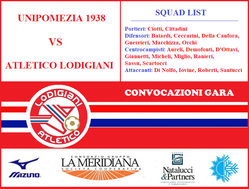 Elenco dei convocati gara di Domenica 11 ottobre Unipomezia 1938-Atletico Lodigiani