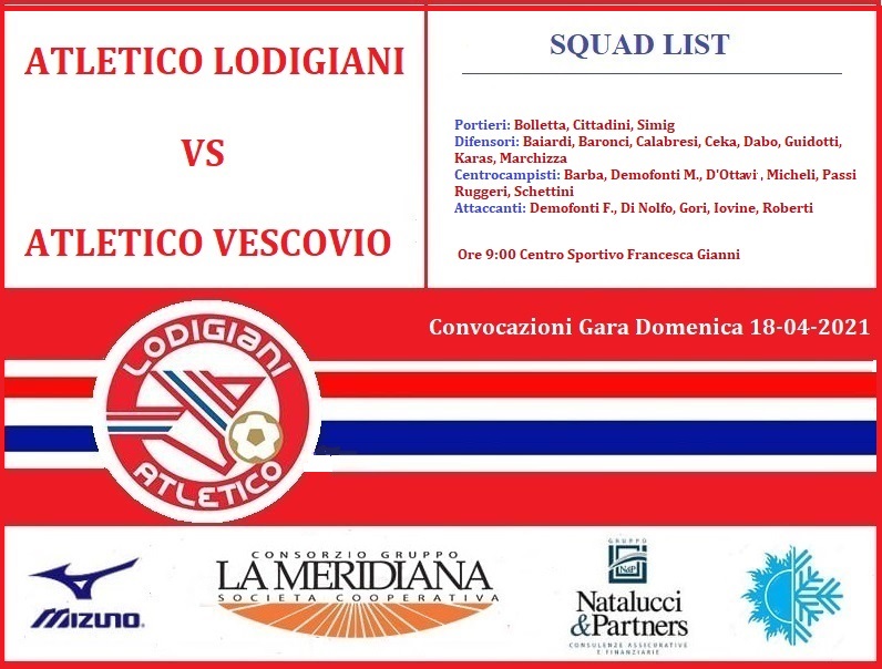 Convocazioni gara Atletico Lodigiani-Atletico Vescovio