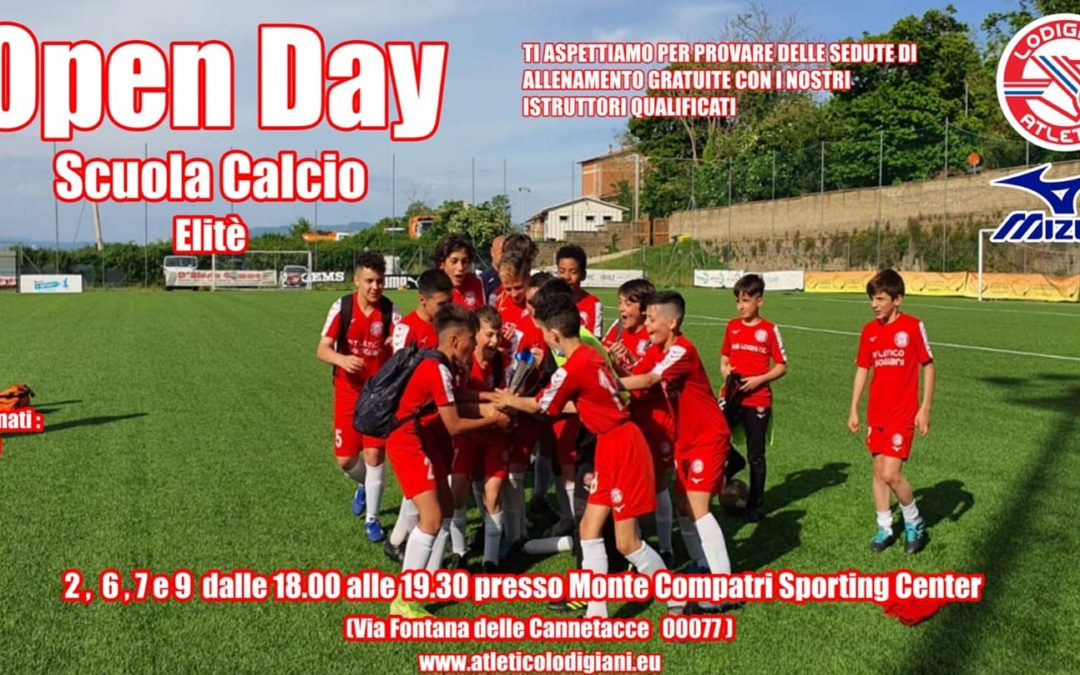 ATLETICO LODIGIANI: Open Day al MONTECOMPATRI SPORTING CENTER il 2/6/7/9 luglio 2021 vi aspettiamo numerosi!