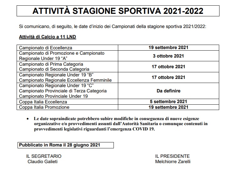 Ecco le date di partenza dei Campionati Dilettanti Lazio stagione sportiva 2021-22