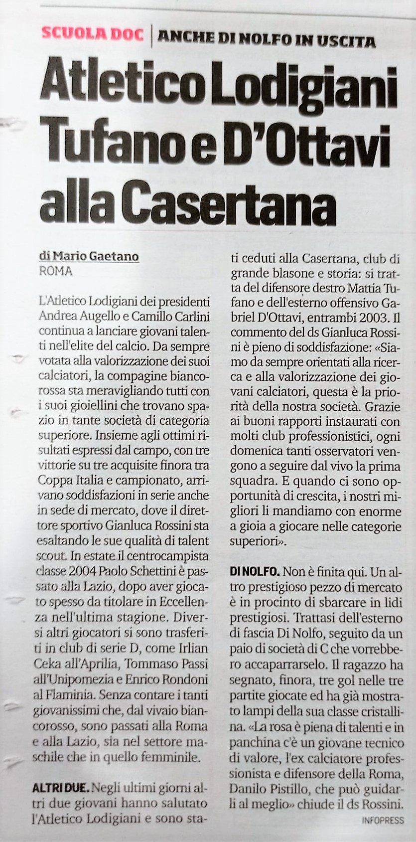 Rassegna stampa Atletico Lodigiani 22/09/2021
