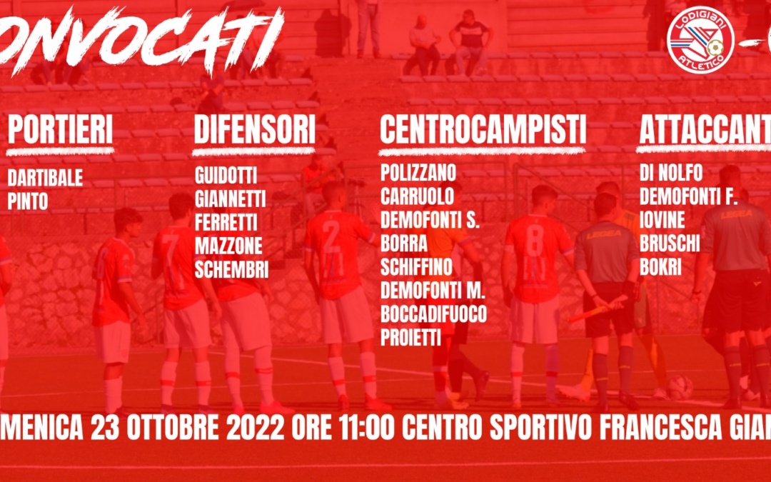 Elenco convocati gara Atletico Lodigiani -Vivace Grottaferrata