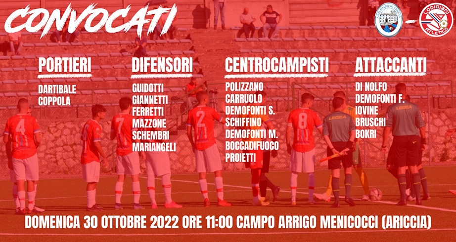Convocazioni gara di domenica ad Ariccia contro lo Sporting